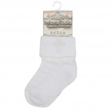 S12-W: White Cross Emb Socks (0-12 Months)